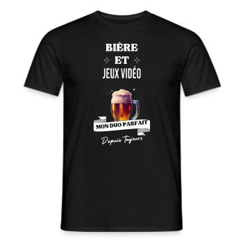 Bière Mon duo parfait depuis et jeux vidéo - T-shirt homme - noir - Devant - AI Model Male 178 light (178cm)