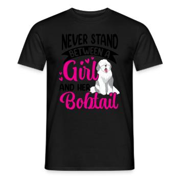 Girl and her Bobtail Old English Sheepdog - Men's T-Shirt - black - Front - AI Model Male 178 light (178cm)
