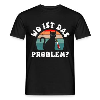 Wo ist das Problem? Halloween Katze Messer - Männer T-Shirt - Schwarz - Vorne - AI Model Male 178 light (178cm)