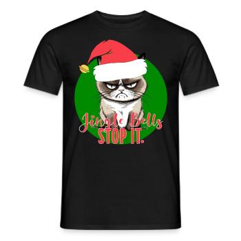 Cat Jingle bells Stop it xmas santa hat Katze - Männer T-Shirt - Schwarz - Vorne - AI Model Male 178 light (178cm)