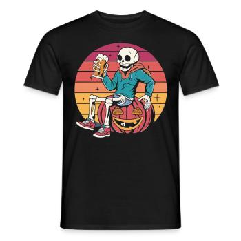 Skeleton on pumpkin - beer enjoyment for Halloween - Men's T-Shirt - black - Front - AI Model Male 178 light (178cm)