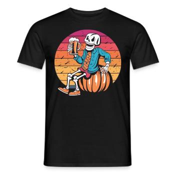 Skeleton on pumpkin - beer enjoyment for Halloween - Men's T-Shirt - black - Front - AI Model Male 178 light (178cm)