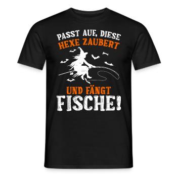 Halloween Shirt Die Hexe Zaubert und Fängt Fische - Männer T-Shirt - Schwarz - Vorne - AI Model Male 178 light (178cm)