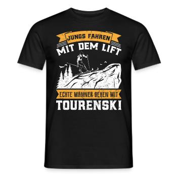 Jungs Fahren mit dem Lift Männer Gehen Tourenski - Männer T-Shirt - Schwarz - Vorne - AI Model Male 178 light (178cm)