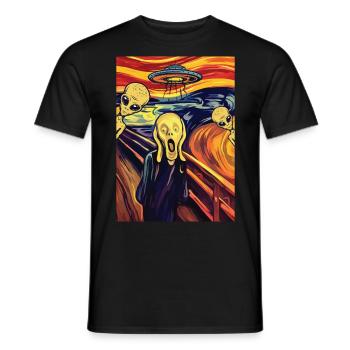 Le cri Edvard Munch Alien OVNI Peinture - T-shirt homme - noir - Devant - AI Model Male 178 light (178cm)