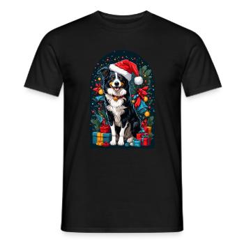 Drôle de Border Collie avec chapeau de Père Noël - T-shirt homme - noir - Devant - AI Model Male 178 light (178cm)