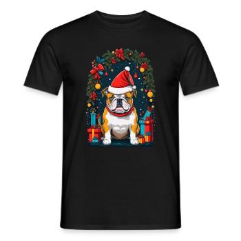 Drôle de bouledogue avec chapeau de Père Noël - T-shirt homme - noir - Devant - AI Model Male 178 light (178cm)