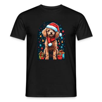 Drôle de caniche avec chapeau de Père Noël - T-shirt homme - noir - Devant - AI Model Male 178 light (178cm)