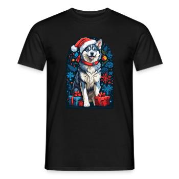 Lustiger Siberian Husky Mit Weihnachtsmannmütze - Männer T-Shirt - Schwarz - Vorne - AI Model Male 178 light (178cm)