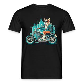 Chien dans le vent - motard avec fidèle compagnon - T-shirt homme - noir - Devant - AI Model Male 178 light (178cm)