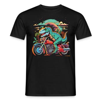 T-Rex rides a motorcycle - Men's T-Shirt - black - Front - AI Model Male 178 light (178cm)