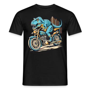 TRex rides a motorcycle - Men's T-Shirt - black - Front - AI Model Male 178 light (178cm)