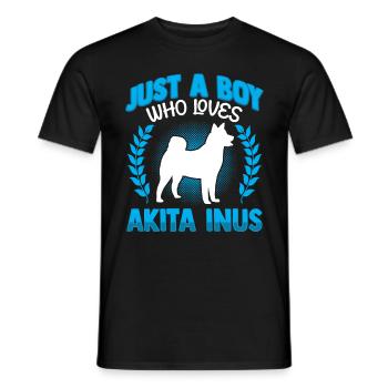 Garçon qui aime Akita Inu Shiba Inu - T-shirt homme - noir - Devant - AI Model Male 178 light (178cm)