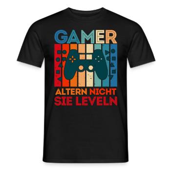 Gamers Don't Age Them Leveling B-Day Video Players - Men's T-Shirt - black - Front - AI Model Male 178 light (178cm)
