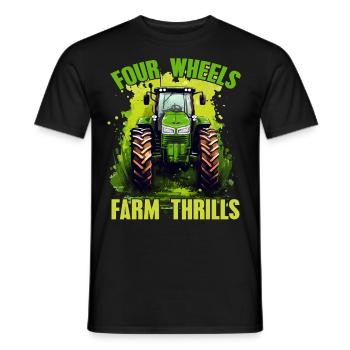 Four Wheels Farm Thrills Tractor Farmer Gift - Men's T-Shirt - black - Front - AI Model Male 178 light (178cm)
