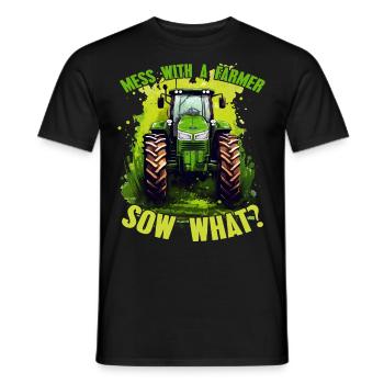 Jouer avec une truie fermière quoi? Constructeur de tracteurs - T-shirt homme - noir - Devant - AI Model Male 178 light (178cm)