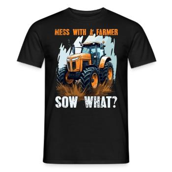 Jouer avec une truie fermière quoi? Agriculteur de tracteurs - T-shirt homme - noir - Devant - AI Model Male 178 light (178cm)