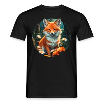 Fox in the blossom frenzy forest - Men's T-Shirt - black - Front - AI Model Male 178 light (178cm)