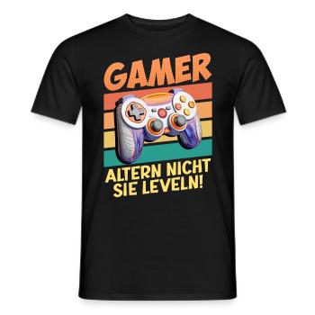 Gamer Altern nicht, Sie Leveln! Retro Gamer - Männer T-Shirt - Schwarz - Vorne - AI Model Male 178 light (178cm)
