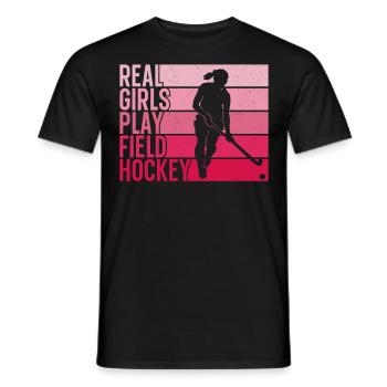 Field Hockey Real Girls Play Field - Men's T-Shirt - black - Front - AI Model Male 178 light (178cm)