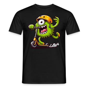 niedliches lustiges Monster auf Escooter - Männer T-Shirt - Schwarz - Vorne - AI Model Male 178 light (178cm)