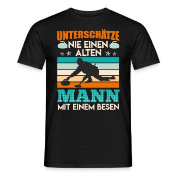 Unterschätze Nie einen Alten Mann mit Besen - Männer T-Shirt - Schwarz - Vorne - AI Model Male 178 light (178cm)