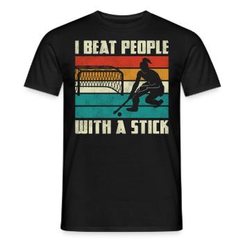 Field Hockey I Beat People With A - Men's T-Shirt - black - Front - AI Model Male 178 light (178cm)