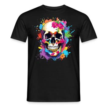 Crâne coloré avec des fleurs - T-shirt homme - noir - Devant - AI Model Male 178 light (178cm)