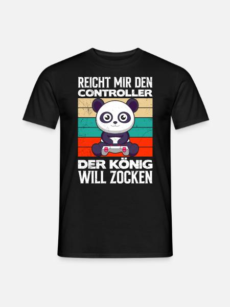 Gaming Panda Reicht mir den Controller König will - Männer T-Shirt - Schwarz