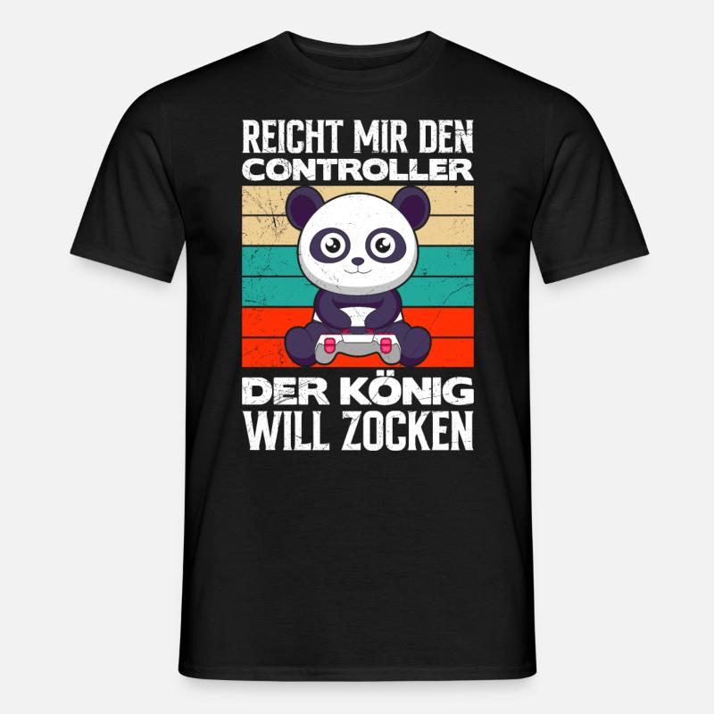 Gaming Panda Reicht mir den Controller König will - Männer T-Shirt - Schwarz