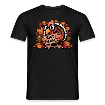 Manger du jambon - Drôle de dinde pèlerine Thanksgiving - T-shirt homme - noir - Devant - AI Model Male 178 light (178cm)