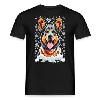 German Shepherd in the Snow - The Christmas Gift - Men's T-Shirt - black - Front - AI Model Male 178 light (178cm)
