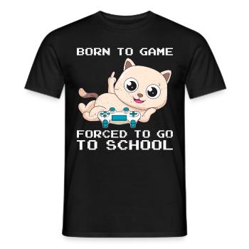 Gaming Cat Forced to Go to School Video Gamer - Men's T-Shirt - black - Front - AI Model Male 178 light (178cm)