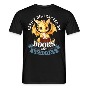 Facilement distrait par les livres et les dragons : Dragons - T-shirt homme - noir - Devant - AI Model Male 178 light (178cm)