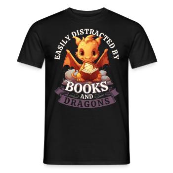 Easily Distracted By Books And Dragons: Dragons - Men's T-Shirt - black - Front - AI Model Male 178 light (178cm)