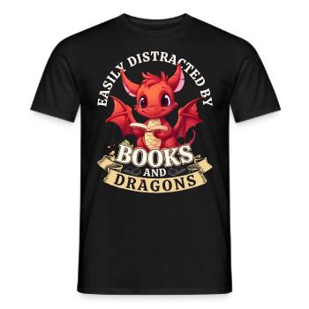 Easily Distracted By Books And Dragons: Dragons - Men's T-Shirt - black - Front - AI Model Male 178 light (178cm)