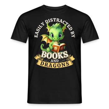 Facilement distrait par les livres et les dragons : Dragons - T-shirt homme - noir - Devant - AI Model Male 178 light (178cm)