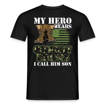Mon héros porte des bottes de combat, je l’appellerai le plus - T-shirt homme - noir - Devant - AI Model Male 178 light (178cm)