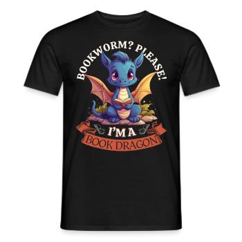 Bücherwurm: "Bookworm? Please! I'm A Book Dragon" - Männer T-Shirt - Schwarz - Vorne - AI Model Male 178 light (178cm)