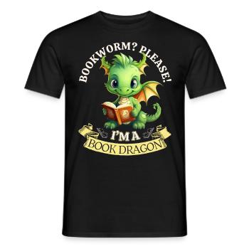 Bücherwurm: "Bookworm? Please! I'm A Book Dragon" - Männer T-Shirt - Schwarz - Vorne - AI Model Male 178 light (178cm)