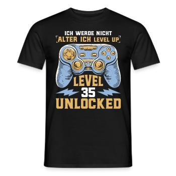 Retro Gamer B-Day Level 35 Unlocked Zocker - Männer T-Shirt - Schwarz - Vorne - AI Model Male 178 light (178cm)