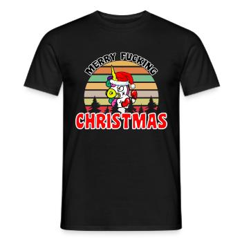 Merry Fucking Christmas Funny Unicorn - Men's T-Shirt - black - Front - AI Model Male 178 light (178cm)