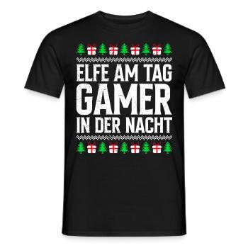 Elfe am Tag Gamer in der Nacht Weihnachten - Männer T-Shirt - Schwarz - Vorne - AI Model Male 178 light (178cm)