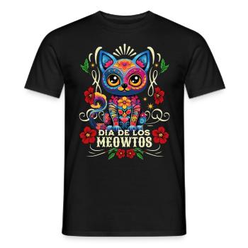 Dia De los Muertos Meowtos Cat Colorful Flowers - Men's T-Shirt - black - Front - AI Model Male 178 light (178cm)