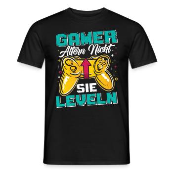 Gamer Altern Nicht Sie Leveln Retro Gamer Zocken - Männer T-Shirt - Schwarz - Vorne - AI Model Male 178 light (178cm)