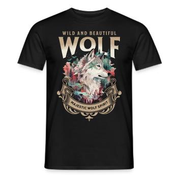 Loup tête de loup Nature nature sauvage aventure forêt Art - T-shirt homme - noir - Devant - AI Model Male 178 light (178cm)