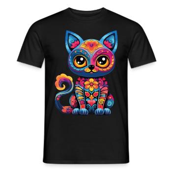 Dia De los Muertos Cat Meowtos Colorful Flowers - Men's T-Shirt - black - Front - AI Model Male 178 light (178cm)