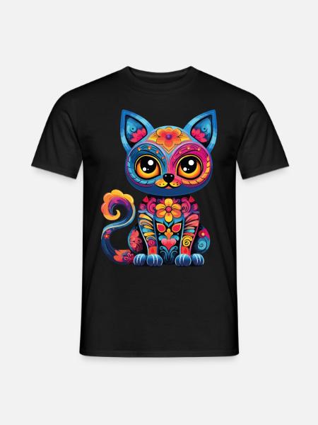 Dia De Los Muertos Katze Meowtos Bunt Blumen - Männer T-Shirt - Schwarz