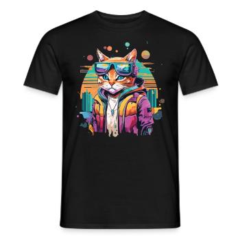 Feline Future: When Cats Conquer the Cyber World - Men's T-Shirt - black - Front - AI Model Male 178 light (178cm)