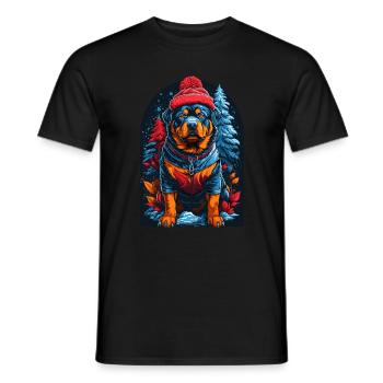 Rottweiler En Hiver A Rottweiler Heureux - T-shirt homme - noir - Devant - AI Model Male 178 light (178cm)